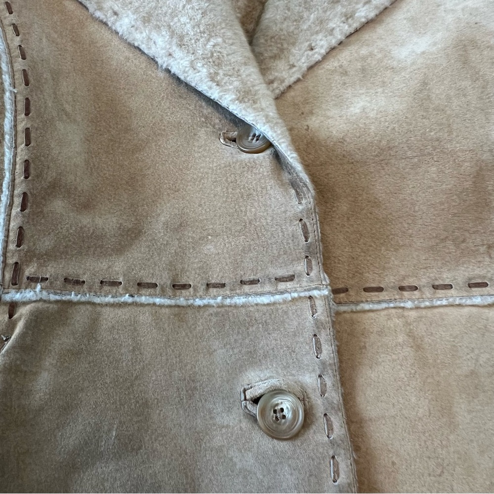 Vintage Y2K Guess Genuine Leather Penny Lane Shearling 70s Style Coat Camel M - Picture 4 of 13